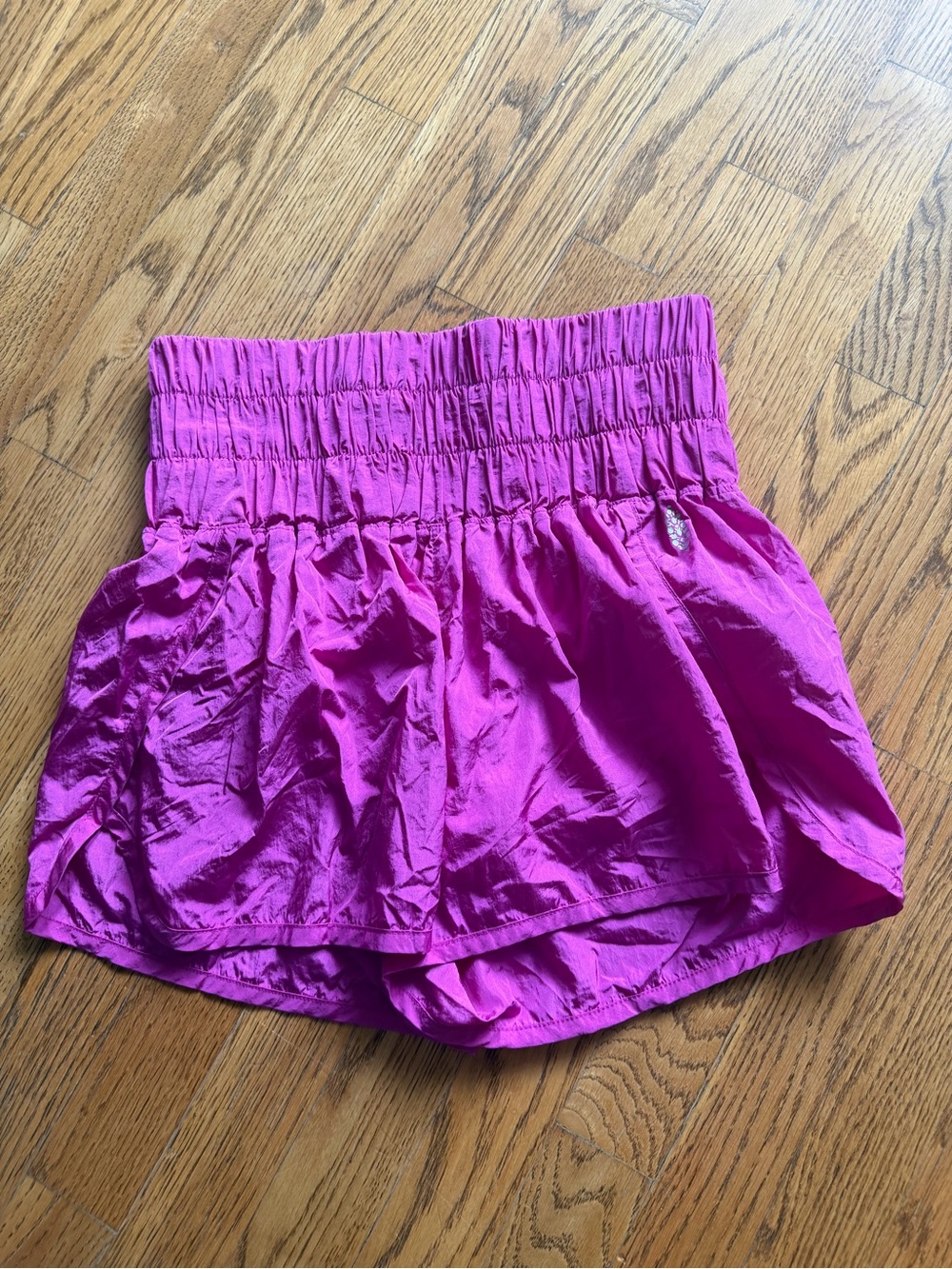 Free People High-Rise Smocked Waist Athletic Shorts in Bright Fuchsia